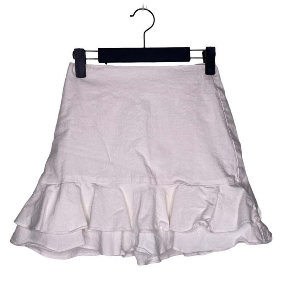 Nova Vintage White Ruffle Hem Mini Skirt Size XS Cotton Tiered Summer Skirt